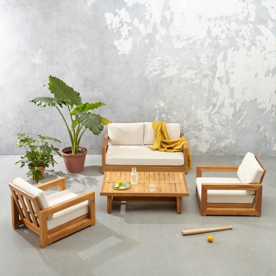 طقم أثاث خشبي أوت دور 4 أفراد – كنبة و2 كرسي وترابيزة